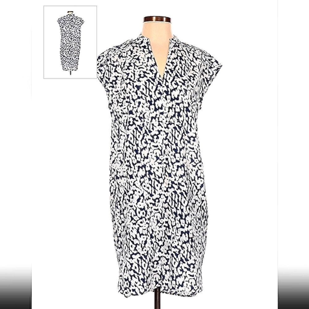 J CREW V Neck Navy and Ivory Shift Sleeveless Dress Polyester Sz XSMALL